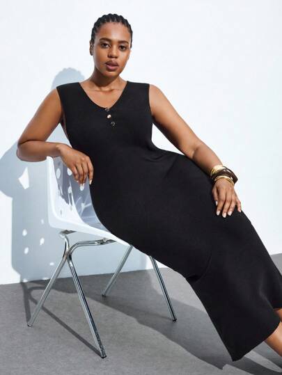 Maija Plus Size Black Classic Retro Versatile Sweater Dress Tight Sweater Dress Vest Sweater Dress Black Sweater Dress Women Old Money Romantic, Fashion, Versatile; Comfortable, Stylish, Elegant, Casual, , Simple Daily Wear, Essential, Solid Color, Holiday Casual, Decent, Single Lady, Elegant Fashion Business Casual Woman Going Out Tops Christmas Halloween Mexican African In Fall/Winter