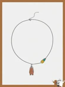 We Bare Bears X SHEIN 女士可爱熊和菠萝图案吊坠项链 - 彩色 - 查看 1