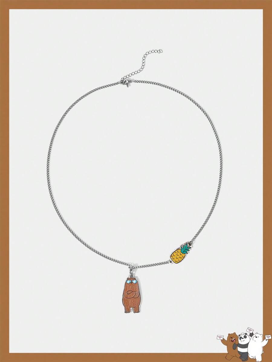 We Bare Bears X SHEIN 女士可爱熊和菠萝图案吊坠项链 - 彩色 - 查看 1