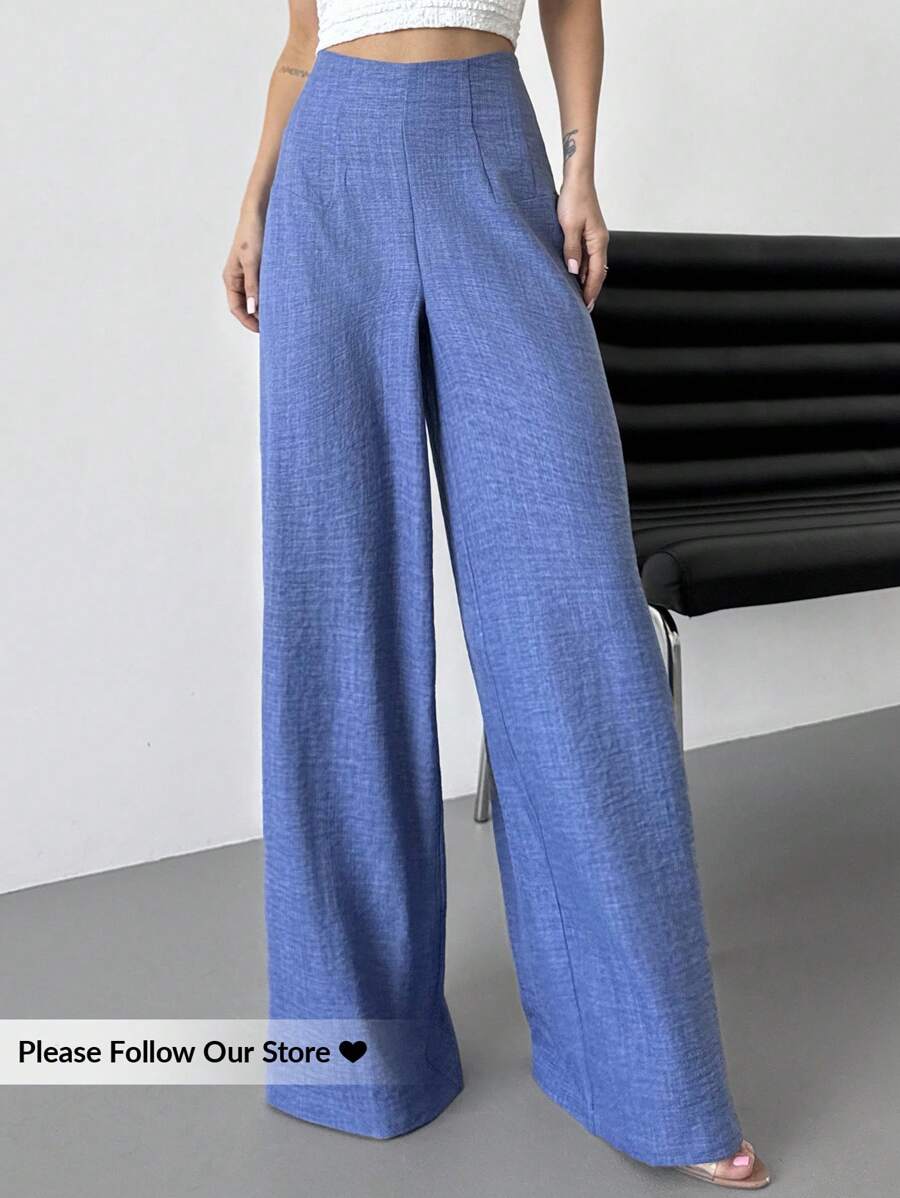 Firerie 女士休闲高腰长款阔腿裤，蓝色，适合沙滩装、机场装，
