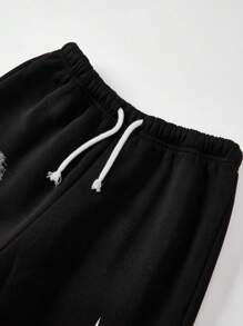 Bộ đồ 2 món cho bé trai tuổi teen, phong cách Y2K Hip Hop thoải mái, thường ngày, in họa tiết, cổ tròn, tay ngắn và quần short rộng, thích hợp cho mùa xuân và hè. - màu đen - Xem 6