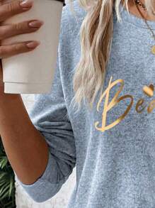 EMERY ROSE Women's Letter Print Round Neck Drop Shoulder Long Sleeve Casual Loose T-Shirt, Christmas