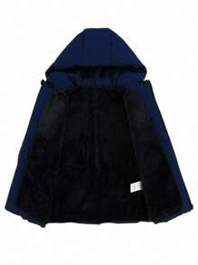 SHEIN Vacaura 青少年男孩户外运动保暖简约拉链纯色防尘海军蓝棉服外套