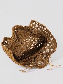 MUSERA Straw Cowboy Hat Curled Brim Straw Bow Beach Hat Sun Protection Breathable Western Festival