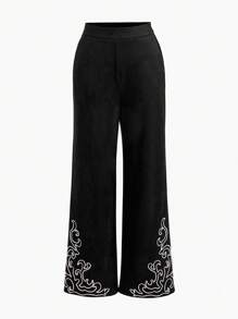 MOTF PREMIUM Quần thêu da lộn - màu đen - Xem 7