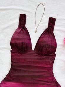 Soleia Váy ngắn ôm sát dáng chữ A cổ chữ V phối lưới ombre cổ điển gợi cảm, thích hợp cho ngày lễ, hẹn hò, tiệc trà chiều, kỳ nghỉ, lễ hội âm nhạc, phong cách Boho - Nhiều màu - Xem 5