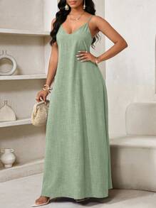 SHEIN Lady 2025 Đầm Maxi Rộng Lưng Không Dây Màu Trơn Mới Cho Nữ Phong Cách Boho Nữ Đầm Maxi Rộng Cho Nữ Đầm Dự Tiệc Sinh Nhật & Sự Kiện/Đầm Ngày Lễ Trang Phục Kỳ Nghỉ Cho Nữ Boho/Bohemia/Boho Quần Áo Nữ Áo Halter Top Quần Áo Phụ Nữ Châu Phi Đầm Cho Nữ Đầm Nhiệt Đới Mùa Hè Cho Nữ Hàng Mới Về Đầm Cho Nữ Đầm Đi Biển Đầm Phục Sinh / Đầm Phục Sinh Cho Nữ / Trang Phục Phục Sinh Cho Nữ - Màu xanh Bạc hà - Xem 6