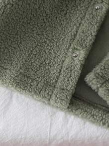 SHEIN Playful Pals 1件装男婴复古仿皮草夹克 | 幼儿加厚羊毛外套 | 婴幼儿秋冬时尚外套 | 男童纯色翻领单排扣夹克 | 男婴休闲纯色厚上衣