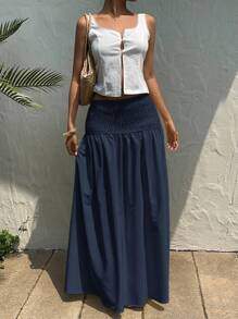 SHEIN EZwear Women's Casual Navy Blue Knotted Waist Skirt