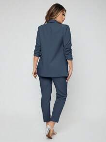 EURMUSE Spring Black Elegant Green Fruit Collar Cardigan Blazer And Trouser Suit - Dark Grey - View 2