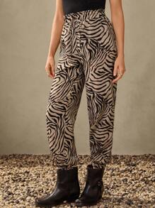 Wildy Casual American Country Style Zebra Print Pants Animal Print Pants Women Zebra Print Joggers Print Pants Women Animal Print Country Concert Going Outs Western Wear Women Going Outs