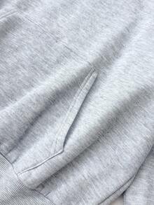 少女灰色休闲连帽运动衫，带口袋，十字图案，百搭长袖套头衫