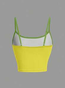 SpongeBob SquarePants | SHEIN 女士卡通图案撞色修身吊带背心黄色上衣适合外出