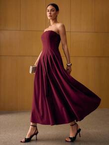 MOTF PREMIUM FLOWY MID-LENGTH DRESS - Burgundy - View 5