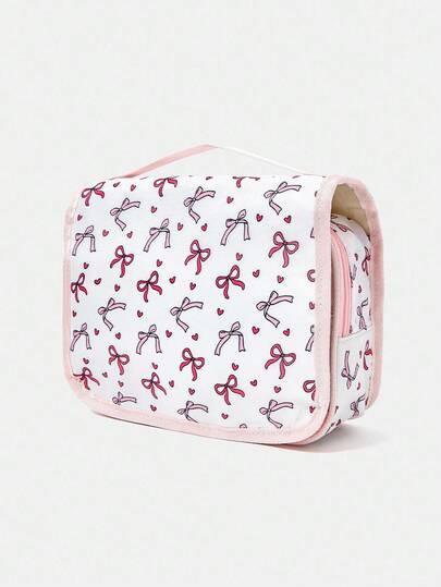 Light Pink Bow Decor Large Capacity Kawaii Fashion Portable Cosmetic Makeup Bag