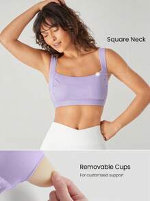 GLOWMODE FeatherFit™ Full Underarm Coverage Pleated Side Seam Open U Back Sports Bra Low Impact Yoga Daily Removable Cups - Lavender Haze - View 3