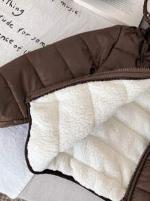 SHEIN Baby Boys Thermal Lined Hooded Zipper Jacket, Brown Winter Casual Warm All-Match Versatile Soft Comfortable Sporty Suitable For Outdoor Snow Play - Brown - View 4