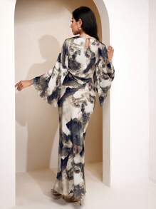 Veilorie 女士优雅扎染印花斗篷袖连衣裙 - 彩色 - 查看 2