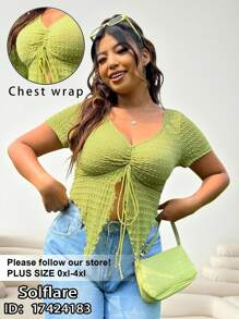 Solflare Plus Drawstring Front Asymmetrical Hem Tee - Lime Green - View 1