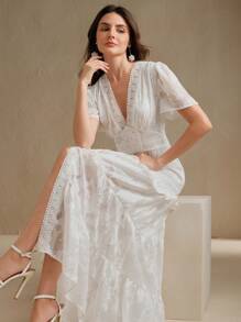 Anewsta Vestido Elegante Azul com Renda e Manga Curta, Estilo Boêmio para Festivais de Música, Primavera/Verão, Feminino - Branco - Visão 7