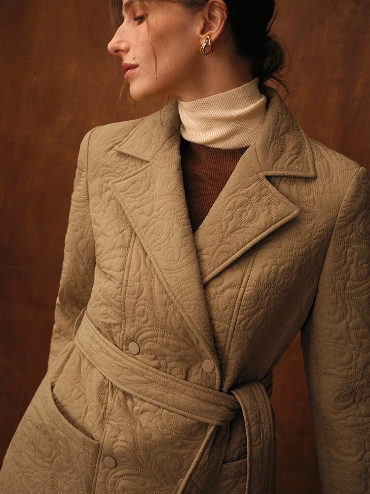 JACQUARD BELTED WINTER COAT