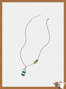 We Bare Bears X SHEIN 1pc 20mm Cute Cartoon Bear Pattern Necklace - Multicolor - View 2