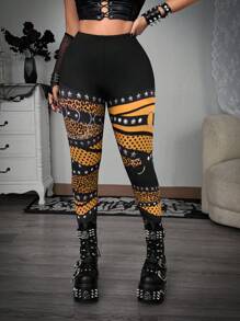 SHEIN Whyspr 加大码女式朋克仿数码豹纹长款吊带背心 - 黃色 - 查看 3