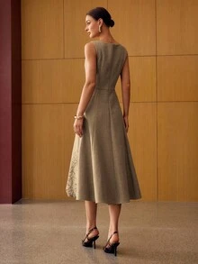MOTF PREMIUM WOOL EMBROIDERED MID-LENGTH DRESS - Khaki - View 3