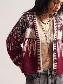Bohemela Áo khoác len dệt kim khối màu đỏ Angola cổ điển thường ngày BOHO dành cho nữ, Áo khoác len dệt kim tay dài Boho Fair Isle thời trang thu/đông, Phong cách đồng quê miền Tây, Kỳ nghỉ hòa nhạc cho mùa thu/đông, Thích hợp mặc khi đi nghỉ & mặc hàng ngày & trở lại trường, Halloween, Thu - Nhiều màu - Xem 3