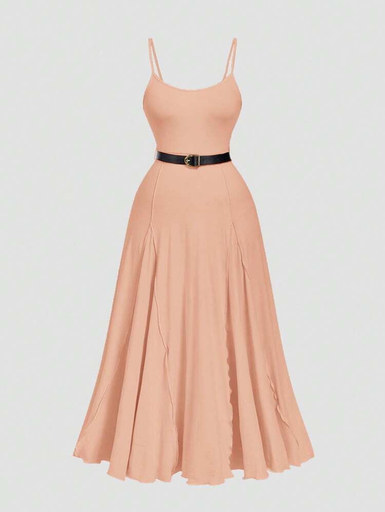 SHEIN MOD Plus Size Women's Elegant Sleeveless Long Dress With Belt, Lotus Root Pink - Dusty Pink - View 1