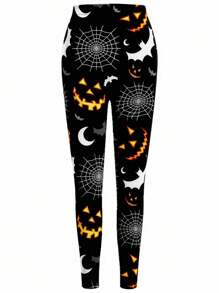 EMERY ROSE Spider Web And Bat Pattern Leggings, Halloween Pants, All-Season Casual Leggings, The Perfect Halloween Costume-Women's Wear Fall Cloth For Women - Multicolor - View 2