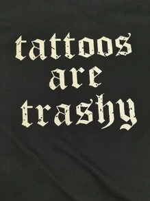 INAWLY Plus Size Summer Casual Letter Print Short Sleeve T-Shirt - Black - View 3