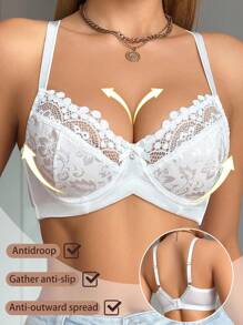 SHEIN 1pc Women's Elegant Lace Patchwork Underwire Bra Lace Bra Lace Bralettes For Women - White - View 3