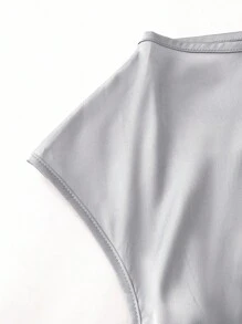 Modelyn Blusa de satén de unicolor con pliegues y lazo en la cintura - Azul - Ver 4