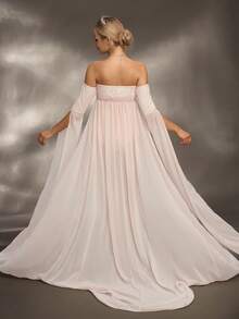 Cheriluna Maternity 孕妇摄影连衣裙，超长袖，无肩带，防滑蕾丝开衩长裙