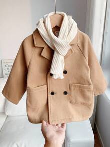 2pcs Unisex Baby Casual Khaki Jacket With White Scarf, Baby Boy & Baby Girl Autumn/Winter Back To School Fashion Fall