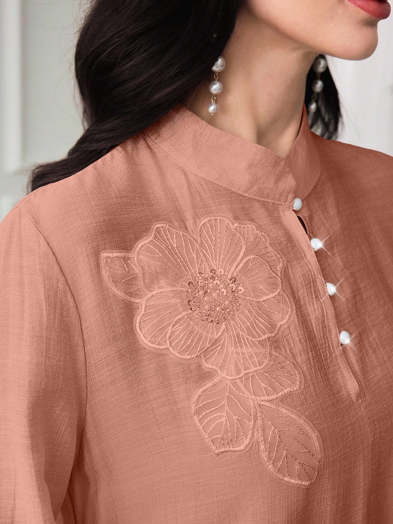 Al Najma فستان نسائي بياقة عالية وأكمام طويلة مع ت...