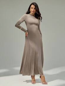 Modelyn Vestido feminino de manga comprida, elegante, justo, cor sólida, para escritório