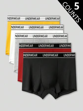 EasyFave 5pcs/Pack Men's Casual, Comfortable, Skin-Friendly, Relaxed Fit, Lifestyle, Light Sports Boxer Briefs