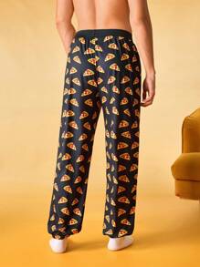 Mens Funny Cute Cartoon All Over Print Sleep Pants Long Loungewear Bottoms With Slight Stretch Fabric, Fall, Winter