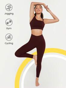 GLOWMODE FeatherFit™ Asymmetric Strap Sports Bra - Burgundy - View 3