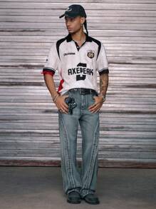 AXEPEAK Áo thun polo tay ngắn dáng rộng thoải mái dệt kim dành cho nam - trắng - Xem 6