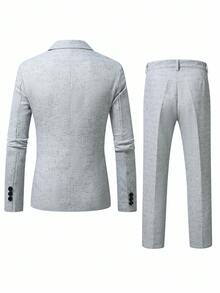 Manfinity Mode Men's Notched Lapel Single-Breasted Formal Suit Set - Light Grey - View 2