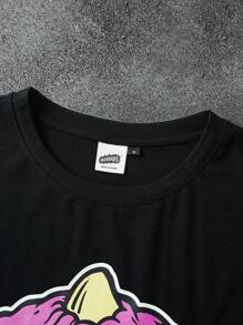 MADBALLS X SHEIN 男士卡通图案黑色圆领短袖T恤 - 黑色 - 查看 4