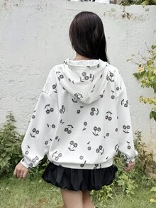 SHEIN Áo sweatshirt dáng rộng in hình quả anh đào dễ thương, phong cách thường ngày dành cho nữ tuổi teen, thích hợp cho mùa Thu/Đông. - trắng - Xem 3