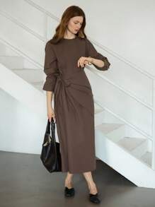 Dazy-Less Jesienny i wiosenny luźny styl biznesowy casualowy w jednolitym kolorze, prosty strój biurowy, dojazdy do pracy, projekt Sense, krawat ze sznurkiem, krawat ze skręconym krawatem, spódnica, garnitur damski, dwuczęściowy garnitur, jesienne ubrania damskie