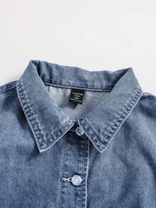 SHEIN Tween Girls New Spring/Summer Vacation Casual Comfortable Denim Set - Medium Wash - View 5