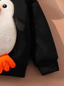 SHEIN Infant/Toddler Boys 2-Piece Set: Sweatshirt With Cute Penguin Applique & Embroidery, Long Sleeve Top And Pants Set Fall Winter