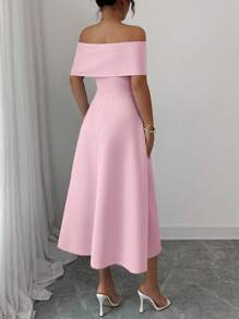 Selianne Đầm midi xòe tay ngắn hở vai đính đá thời trang dành cho nữ - Hồng - Xem 2