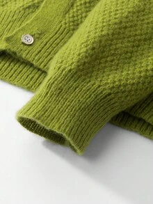 Manfinity Homme 男士落肩长袖单排扣休闲开衫 绿色开衫 男士，秋冬 - 綠色 - 查看 6